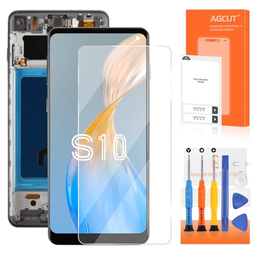 AGCUT 6,1 Zoll TFT Bildschirm für Samsung S10 LCD Display für Galaxy S10 SM-G973F SM-G973U SM-G973W Display Digitizer Ersatz Assembly + Reparatur-Set (Schwarz mit Rahmen, unterstützt keine von AGCUT