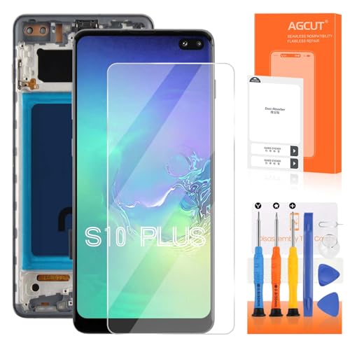 AGCUT 6,4 Zoll TFT Bildschirm für Samsung S10 Plus LCD Display für Galaxy S10+ G975F G975U G975A Display Digitizer Ersatz Assembly + Reparatur-Set (Schwarz mit Rahmen, unterstützt keine Fingerabdrücke von AGCUT