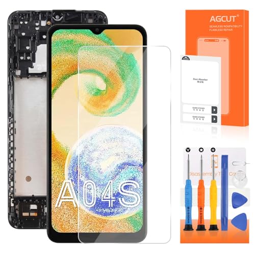AGCUT 6,5 Zoll Bildschirm für Samsung Galaxy A04s LCD Display für Samsung A04s SM-A047F SM-A047F/DS SM-A047F/DSN Display Digitizer Ersatz Assembly + Reparatur-Set (Schwarz mit Rahmen) von AGCUT