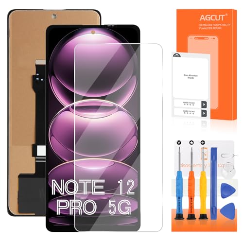 AGCUT 6,67 Zoll LCD-Bildschirm für Xiaomi Redmi Note 12 PRO 5G 22101316C Display 22101316I, 23013RK75C, 22101316G Touchscreen Digitazer Assembly Ersatz Bildschirm mit Reparatur Werkzeuge (Schwarz) von AGCUT