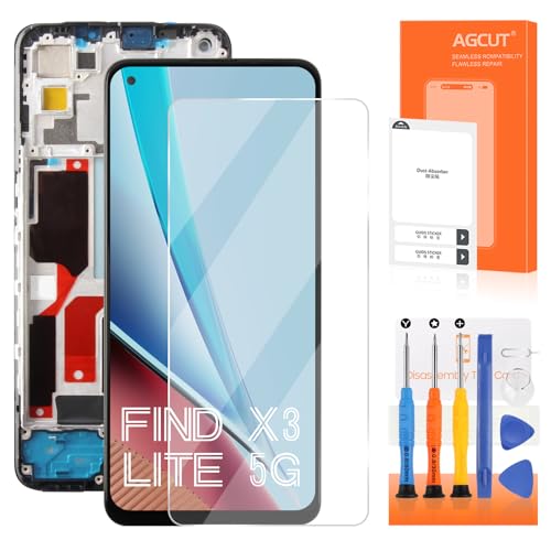 AGCUT LCD Bildschirm für Oppo Find X3 Lite CPH2145 LCD Display für Oppo Find X3 Lite 5G Display Touchscreen Digitizer Ersatz Assembly + Reparatur Werkzeuge (Schwarz mit Rahmen) von AGCUT