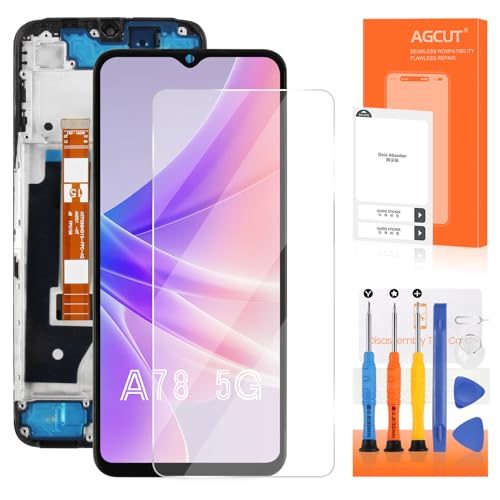 LCD-Bildschirm für Oppo A78 5G CPH2483 CPH2495 Ersatz des Bildschirms für Oppo A78 Display aus Glas Touchscreen Digitalizer Assembly mit Werkzeugen (6,56 Zoll, Schwarz mit Rahmen) von AGCUT