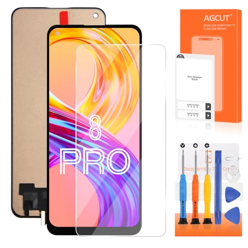 LCD-Display für Oppo Realme 8 Pro RMX3081 Ersatzbildschirm für Realme 8 4G RMX3085 Display aus Glas Touchscreen Digitalizer Assembly mit Werkzeugen (6,4 Zoll, Schwarz) von AGCUT