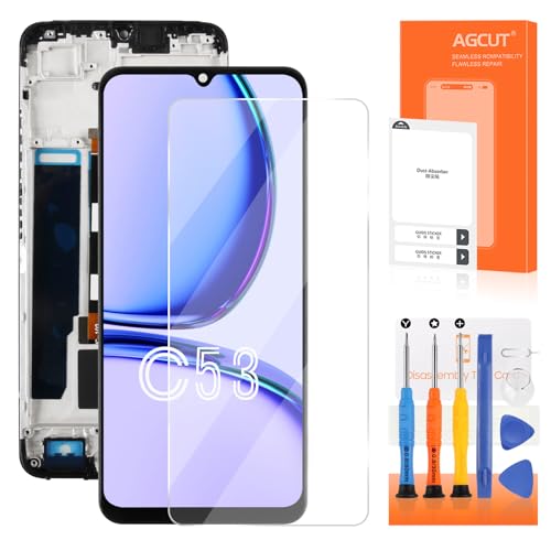 LCD-Display für Oppo Realme C53 RMX3760 Ersatz des Bildschirms für Realme C53 Display aus Glas Touchscreen Digitalizer Assembly mit Werkzeugen (6,74 Zoll, Schwarz mit Rahmen) von AGCUT