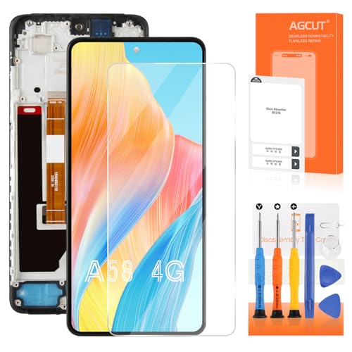 TFT-LCD-Bildschirm für Oppo A58 4G CPH2577 Ersatz des Bildschirms für Oppo A58 Display aus Glas Touchscreen Digitalizer Assembly mit Werkzeugen (6,72 Zoll, Schwarz mit Rahmen) von AGCUT
