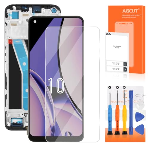 TFT-LCD-Bildschirm für Oppo Realme 10 RMX3630 Ersatz des Bildschirms für Realme 10 Display Glas Touchscreen Digitalizer Assembly mit Werkzeugen (6,4 Zoll, Schwarz mit Rahmen) von AGCUT
