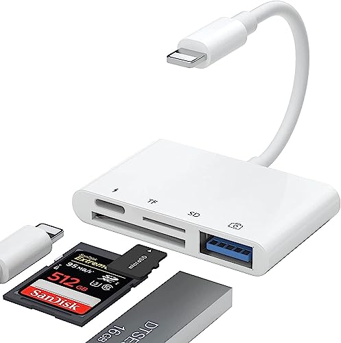 4 in 1 iPhone Kartenleser Kamera Adapter, SD/TF, für iPhone USB OTG Adapter, Lightning USB Adapter Kompatibel mit iPhone 14/13/12/11/X/8/7/iPad von AGEEMY