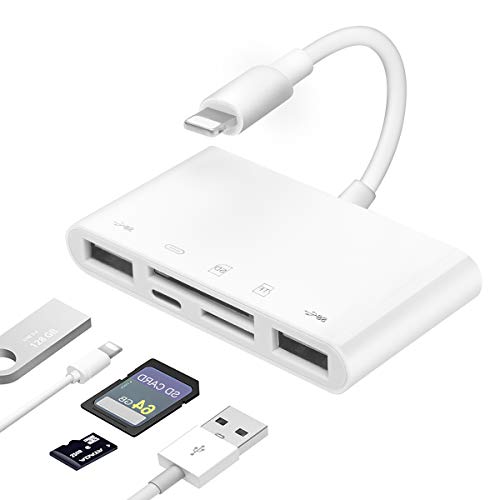 iPhone SD TF Kartenleser, 5 in 1 iPhone Kartenleser Lightning USB Adapter USB Kamera Adapter iPhone USB 2.0 Buchse Female OTG Adapter Kompatibel mit iPhone 14/13/12/11/X/8/7/Pad i-OS 9.2 or Later von AGEEMY