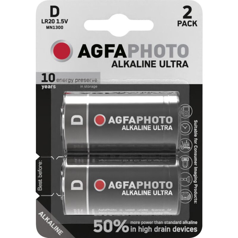 AGFAPHOTO Batterie Alkaline Ultra D 1.5V 2er Blister von AGFAPHOTO