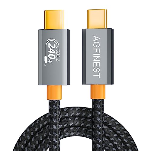 AGFINEST 240W USB C auf USB C Kabel, USB 3.2 Gen2 × 2 Typ C Ladekabel, 20 Gbps Datenübertragung, PD 3.1 48V Schnell Ladekabel, 4K@60Hz Videoübertragung für Laptop, Mobiltelefon, Monitor (Gerade, 1M) von AGFINEST