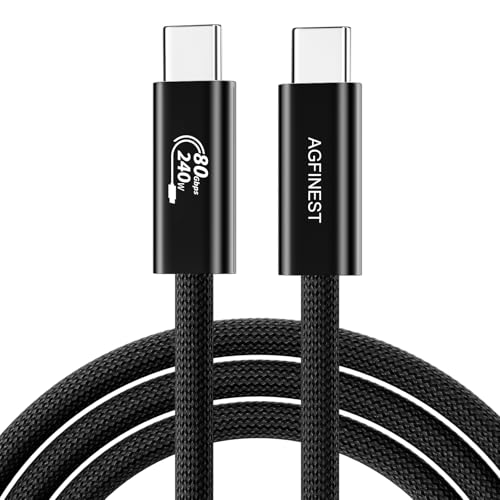 AGFINEST 80 Gbit/s für Thunderbolt 5 Kabel bis zu 120 Gbit/s Bandbreiten-Boost, 240 W Schnelllade-USB-C-Kabel, kompatibel mit Thunderbolt 4, USB4, iPhone 16, Monitoranschluss (1,2 m) von AGFINEST