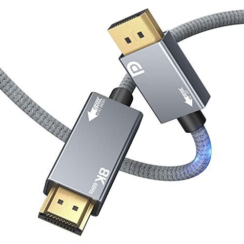 DisplayPort 1.4 auf HDMI 2.1 8K Kabel, DisplayPort auf HDMI Adapterkabel 2M,mit 8K@60Hz 4K@120Hz 144Hz 2K@240Hz, HDR, Dolby, HDCP 2.3, DSC 1.2 für TV, Projektor, Monitor, AMD NVIDIA Graphics (2M) von AGFINEST