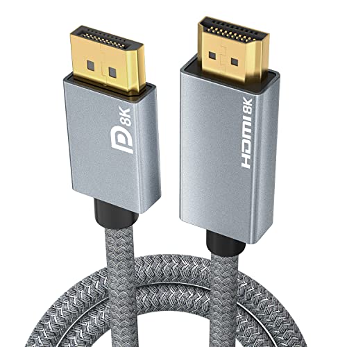 DisplayPort auf HDMI 8K Kabel [ 8k@30hz, 4k@120hz, 2k@144hz ] 3M, DP 1.4 zu HDMI 2.1 Uni-Directional Braided Cord, Unterstützung HDR/HDCP 2.3/DSC 1.2 für PC, HP, Lenovo, Dell, AMD, NVIDIA (3M) von AGFINEST