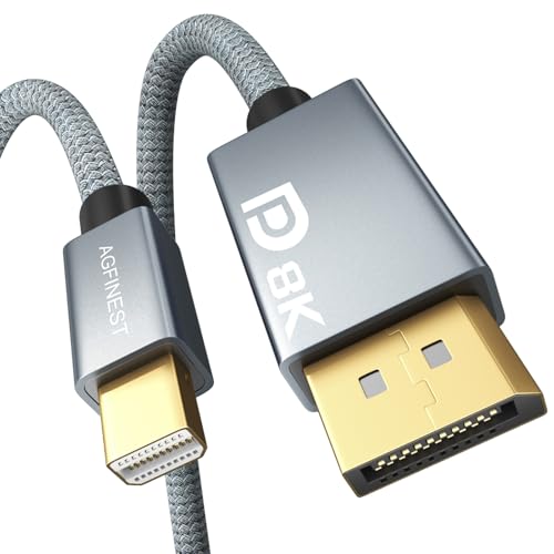 Mini DisplayPort auf DisplayPort 1.4 Kabel 2M, Mini DP 1.4 auf DP 8K, 8K60Hz 5K120Hz 4K144Hz 4K120Hz 2K240Hz, HDR G-Sync FreeSync Thunderbolt 2 DP Kabel für MacBook (Vor 2017), HP Dell Laptop, PC, 2M von AGFINEST