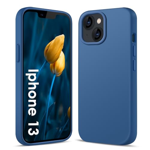 AGGPLTO Flüssig Silikon Hülle für iPhone 13 / iPhone 14 (6,1 Zoll) - Ultra Dünn Ganzkörper Schutzhülle, 4-lagige Stoßfeste Struktur, Weiches Kratzfestes Mikrofaserfutter Handyhülle, Dunkelblau von AGGPLTO