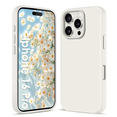 AGGPLTO Flüssig Silikon Hülle für iPhone 16 Pro (6,3 Zoll) - Ultra Dünn Ganzkörper Schutzhülle, 4-lagige Stoßfeste Struktur, Weiches Kratzfestes Mikrofaserfutter Handyhülle, Cremeweiß von AGGPLTO
