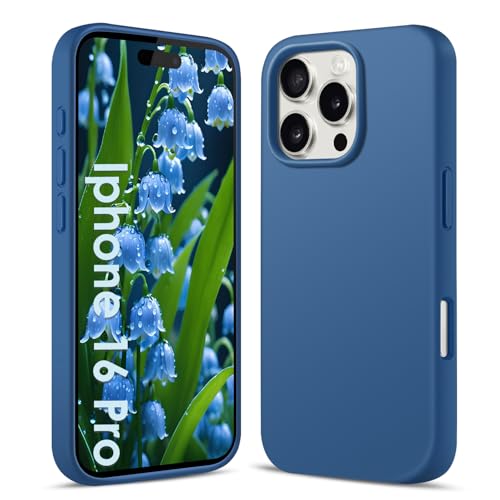 AGGPLTO Flüssig Silikon Hülle für iPhone 16 Pro (6,3 Zoll) - Ultra Dünn Ganzkörper Schutzhülle, 4-lagige Stoßfeste Struktur, Weiches Kratzfestes Mikrofaserfutter Handyhülle, Dunkelblau von AGGPLTO