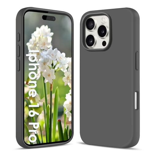 AGGPLTO Flüssig Silikon Hülle für iPhone 16 Pro (6,3 Zoll) - Ultra Dünn Ganzkörper Schutzhülle, 4-lagige Stoßfeste Struktur, Weiches Kratzfestes Mikrofaserfutter Handyhülle, Dunkelgrau von AGGPLTO