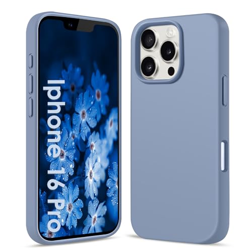 AGGPLTO Flüssig Silikon Hülle für iPhone 16 Pro (6,3 Zoll) - Ultra Dünn Ganzkörper Schutzhülle, 4-lagige Stoßfeste Struktur, Weiches Kratzfestes Mikrofaserfutter Handyhülle, Graublau von AGGPLTO