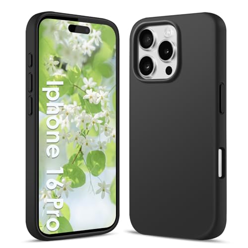 AGGPLTO Flüssig Silikon Hülle für iPhone 16 Pro (6,3 Zoll) - Ultra Dünn Ganzkörper Schutzhülle, 4-lagige Stoßfeste Struktur, Weiches Kratzfestes Mikrofaserfutter Handyhülle, Schwarz von AGGPLTO