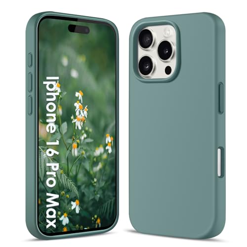 AGGPLTO Flüssig Silikon Hülle für iPhone 16 Pro Max (6,9 Zoll) - Ultra Dünn Ganzkörper Schutzhülle, 4-lagige Stoßfeste Struktur, Weiches Kratzfestes Mikrofaserfutter Handyhülle, Dunkelgrün von AGGPLTO