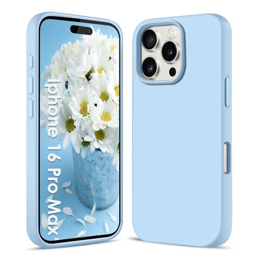 AGGPLTO Flüssig Silikon Hülle für iPhone 16 Pro Max (6,9 Zoll) - Ultra Dünn Ganzkörper Schutzhülle, 4-lagige Stoßfeste Struktur, Weiches Kratzfestes Mikrofaserfutter Handyhülle, Hellblau von AGGPLTO