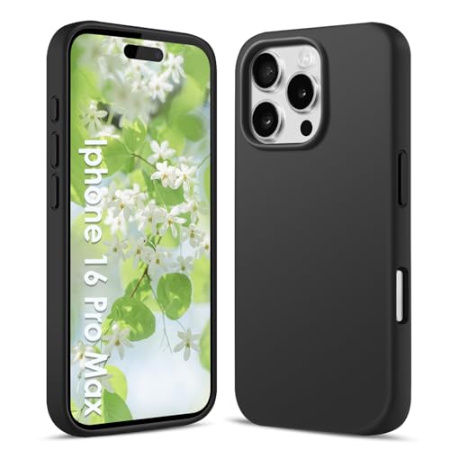 AGGPLTO Flüssig Silikon Hülle für iPhone 16 Pro Max (6,9 Zoll) - Ultra Dünn Ganzkörper Schutzhülle, 4-lagige Stoßfeste Struktur, Weiches Kratzfestes Mikrofaserfutter Handyhülle, Schwarz von AGGPLTO