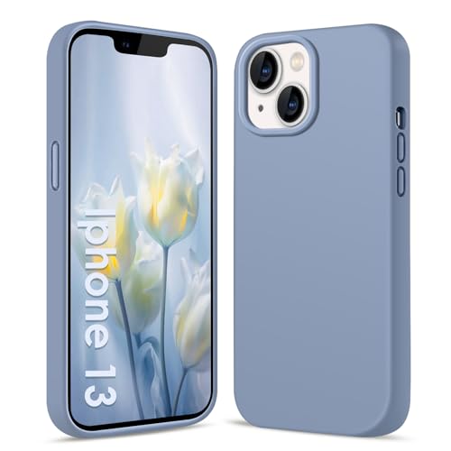 AGGPLTO Flüssig Silikon Hülle für iPhone 13 / iPhone 14 (6,1 Zoll) - Ultra Dünn Ganzkörper Schutzhülle, 4-lagige Stoßfeste Struktur, Weiches Kratzfestes Mikrofaserfutter Handyhülle, Graublau von AGGPLTO