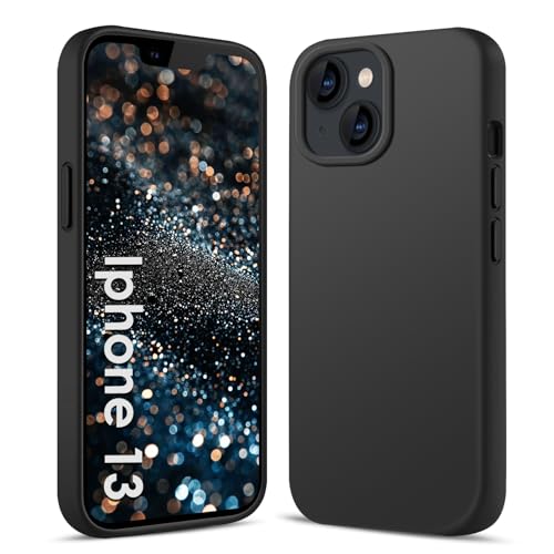 AGGPLTO Flüssig Silikon Hülle für iPhone 13 / iPhone 14 (6,1 Zoll) - Ultra Dünn Ganzkörper Schutzhülle, 4-lagige Stoßfeste Struktur, Weiches Kratzfestes Mikrofaserfutter Handyhülle, Schwarz von AGGPLTO