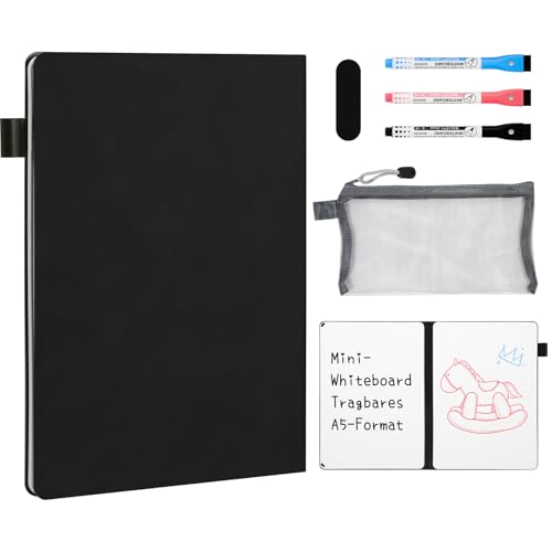 AGM A5 Mini Whiteboard, Kleines Whiteboard, tragbare Schreibtafel mit 3 Farbstiften, Radiergummi und Netzbeutel für Büro, Arbeitszimmer, Klassenzimmer und Zuhause – Schwarz AGM A5 Mini Whiteboard, Kleines Whiteboard, tragbare Schreibtafel mit 3 Farbstiften, Radiergummi und Netzbeutel für Büro, Arbeitszimmer, Klassenzimmer und Zuhause – Schwarz von AGM