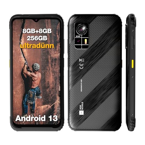 AGM H6 Ultradünnes Outdoor Handy ohne Vertrag -16(8+8) GB+256GB+512GB TF, Android 13 Leichtes Wasserdichtes Smartphone mit 3 Kartenslots, 6,56 Zoll Baustellenhandy, Dual SIM/NFC/4G, Schwarz von AGM