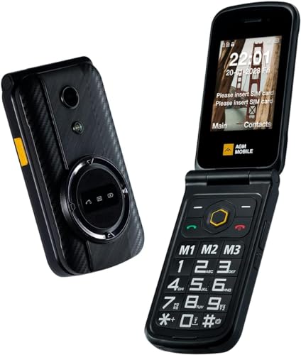 AGM M8 FLIP Klapphandy ohne Vertrag 4G, Seniorenhandy mit großen Tasten,Wasserdicht, SOS, Kompatibel mit Hörgeräten, kurzwahl, 104 dB Lautsprecher Dual-SIM 1500 mAh Schwarz von AGM