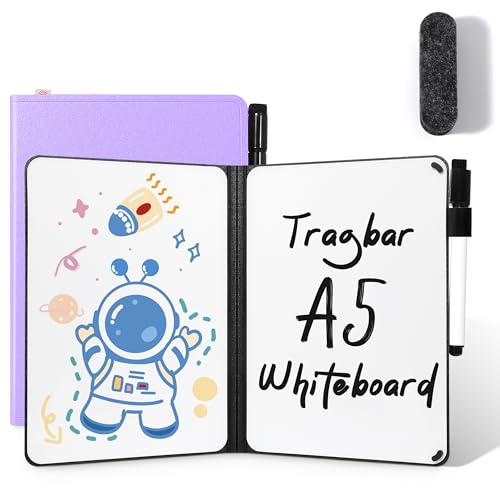 AGM Mini Whiteboard Lila, Tragbar A5 Memoboard Klein Doppelseitiges Schreiben Whiteboard Kein Magnet, 15 x 21 cm Harte Schale für Büro, Schule, Zuhause - inkl. 1 Marker mit Radierspitze von AGM