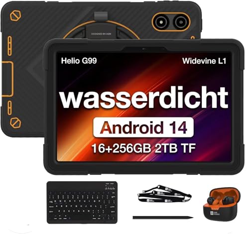 AGM Outdoor Tablet mit Tastatur und Stift (2025), Helio G99,8 GB + 256GB, Android 14, IP68/69K/Dual SIM 4G LTE/5G Hz WiFi/OTG//Widevine L1/Kompass/G-AI von AGM