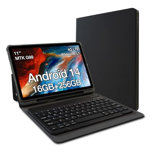 AGM PAD P2 Android 14 Tablet 11 Zoll mit Hülle und Tastatur, 16(8+8) GB RAM+256GB ROM (TF 2TB), 1920 X 1200 FHD, MTK G99, Dual SIM, 50MP+8MP/Widevine L1/GPS/Kompass/OTG von AGM