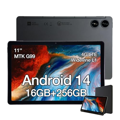 AGM PAD P2 Android 14 Tablet 11 Zoll mit Schutzhülle, 16(8+8) GB RAM+256GB ROM (TF 2TB), 1920 X 1200 FHD, MTK G99, Dual SIM, 50MP+8MP/Widevine L1/GPS/Kompass/OTG von AGM