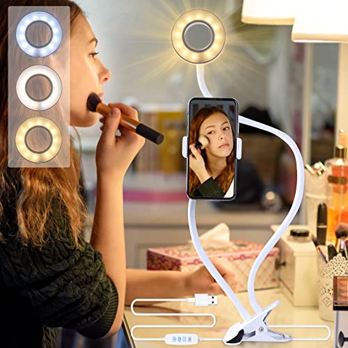 AGM Selfie Ring Light mit 24" Schwanenhals, Handyhalter, dimmbarem Licht für Make-up, Fotos, Videos, Lesungen, Live-Streaming von AGM