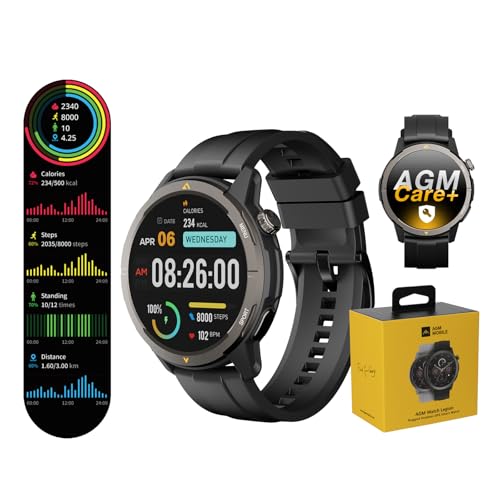 AGM Smartwatch Herren Damen 46mm GPS, 1,43" AMOLED, 5ATM wasserdicht, Fitnessuhr mit Anruf, Herzfrequenz & Schlaf, Schrittzähler, Android & iOS, inkl. 36 Monate Care+ AGM Smartwatch Herren Damen 46mm GPS, 1,43" AMOLED, 5ATM wasserdicht, Fitnessuhr mit Anruf, Herzfrequenz & Schlaf, Schrittzähler, Android & iOS, inkl. 36 Monate Care+ von AGM