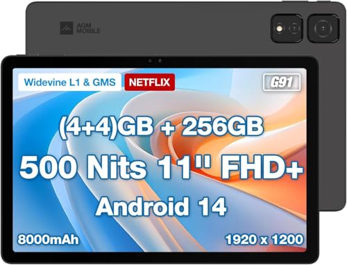 2025 Neuestes Android Tablet, hell für Außenlicht, 256GB ROM,11 Zoll FHD Display, 4G LTE / 5G Hz WLAN/Dual SIM/OTG/GPS/Widevine L1 / MTK G91 von AGM
