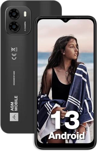 AGM Ultradünnes Smartphone Ohne Vertrag, Android 13 Handy, 16(8+8) GB +128 GB(TF 256GB), 50 MP Kamera + 2 MP Mikrokamera, 6,52" HD+, 4900 mAh Akku, 4G Dual SIM Handy, Dunkelgrau von AGM