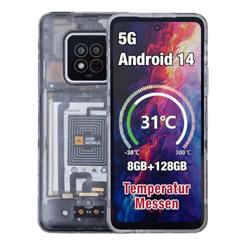 AGM X6 5G Outdoor Handy Ohne Vertrag mit Temperatursensor (2024), 8GB+128GB/512GB, 6,78'' FHD+ Display, Android 14 Robustes Wasserdicht Smartphone, 50MP+16MP, Dual SIM/Face ID/5000mAh Akku von AGM