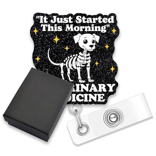 AGMDESIGN Lustiger Ausweishalter mit Aufschrift "It Just Started This Morning Veterinary Medicine", einziehbare Krokodilklemme, für Tierärzte, Tierklinikpersonal, Hundefriseur von AGMDESIGN
