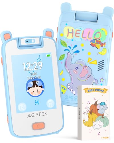 AGPTEK 2,8 Zoll Kinder Handy mit Musik und Spiel, 32GB Kinder Kamera, Kinder Spielzeug mit großer Touchscreen, 12 Spiele Rechner Schrittzähler, MP3, Weihnachten Geschenk für Junge Mädchen, Blau von AGPTEK