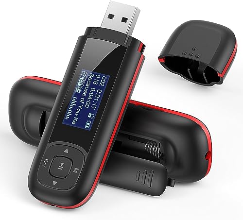 AGPTEK 40GB Tragbare USB MP3 Player 1 Zoll LCD Display USB Stick mit FM, Aufnahme, U3, Schwarz und Rot, 8GB Flash+32GB Karte von AGPTEK