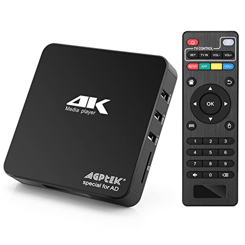 AGPTEK 4K@60hz MP4 Media Player unterstützt 8 TB HDD/256G USB-Laufwerk/SD-Karte mit HDMI/AV-Ausgang für HDTV/PPT MKV AVI MP4 H.265, Unterstützt für Werbung, Untertitel/Timing und Tastatursteuerung von AGPTEK