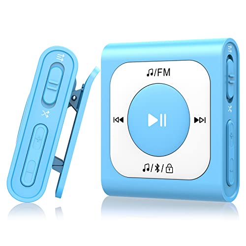 AGPTEK 64GB Clip MP3 Player mit Bluetooth, Mini Tragbarer Musikplayer mit UKW-Radio, Zufallswiedergabe, kein Telefon erforderlich für Sport, Blau von AGPTEK