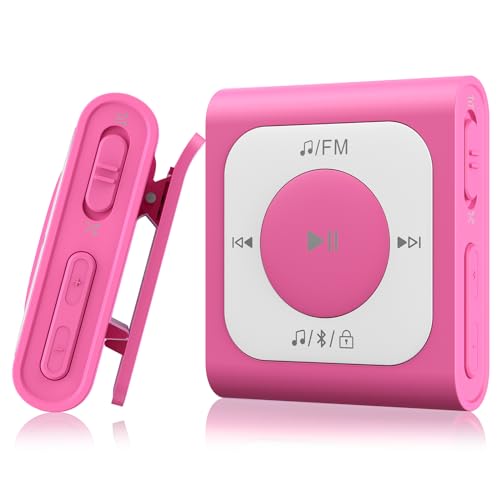 AGPTEK 64GB Clip MP3 Player mit Bluetooth, Mini Tragbarer Musikplayer mit UKW-Radio, kein Telefon erforderlich für Sport, Zufallswiedergabe, Rosa von AGPTEK