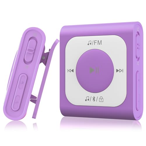 AGPTEK 64GB Clip MP3 Player mit Bluetooth, Mini Tragbarer Musikplayer mit Zufallswiedergabe, UKW-Radio, kein Telefon erforderlich für Sport, Lila von AGPTEK