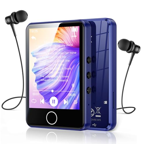 AGPTEK 64GB MP3 Player Bluetooth 5.3 mit 2,8 Zoll Full-Touchscreen, Tragbarer HiFi Musik mit Lautsprecher, FM-Radio, E-Book, Line-in-Aufnahme, Unterstützung bis zu 128 GB, Dunkelblau von AGPTEK