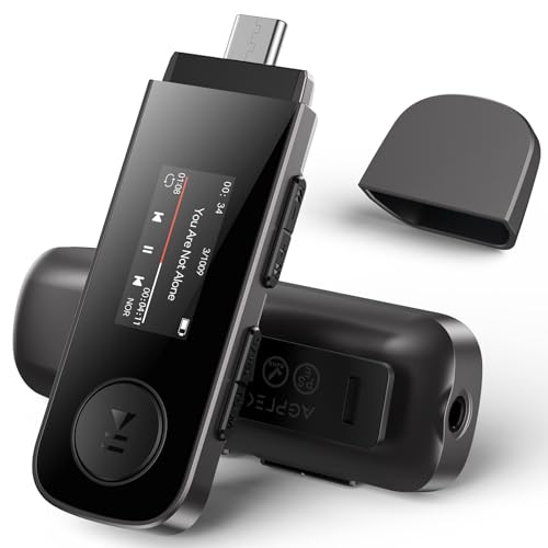 AGPTEK 64GB Tragbare USB MP3 Player mit Bluetooth, Typ-C und USB Musikplayer mit Clip, USB Stick mit UKW-Radio, Aufnahme, unterstützt Mobiltelefon verbinden, Schwarz von AGPTEK